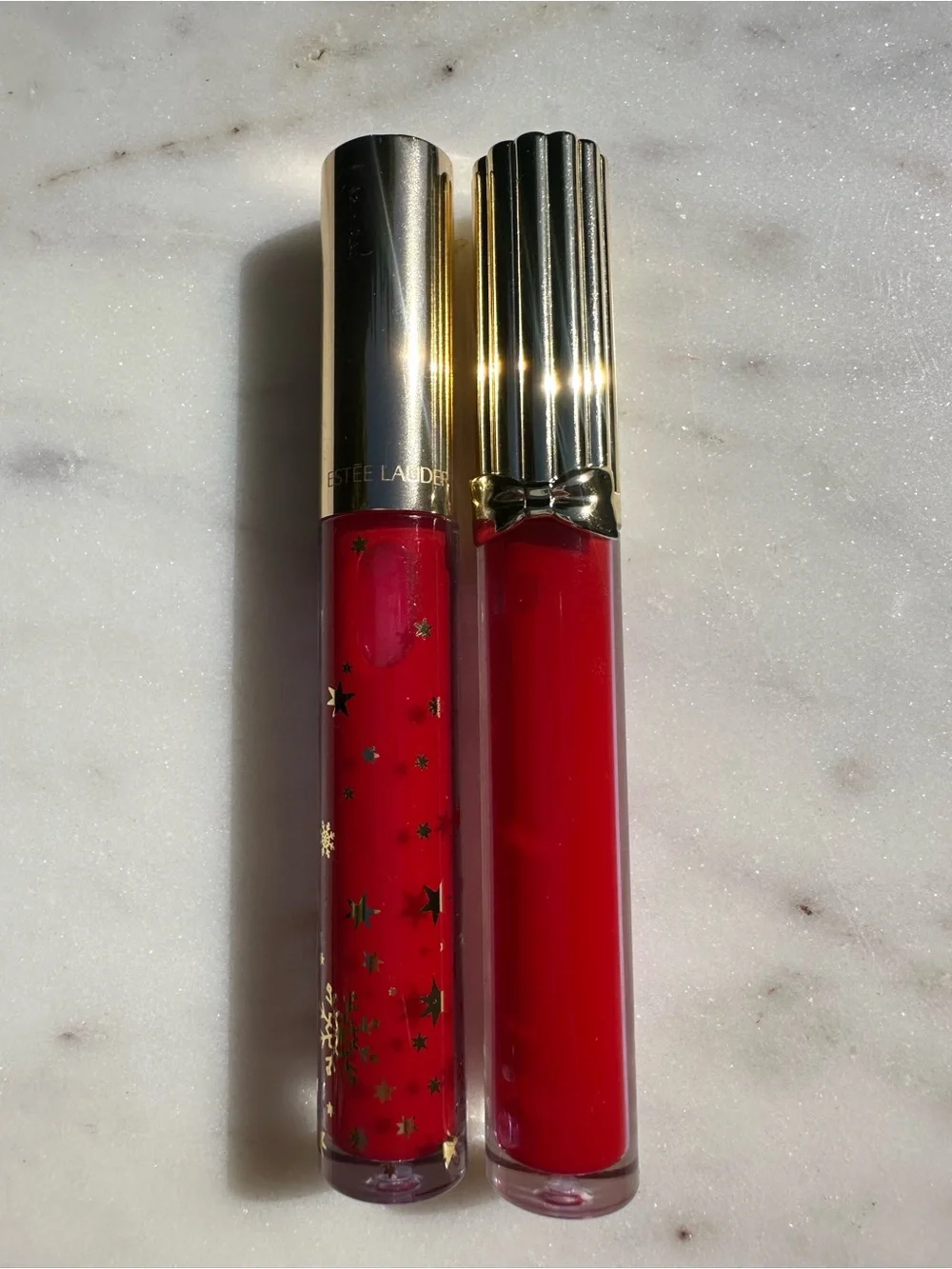 Estee Lauder Red Lip Gloss Duo with Gold Caps